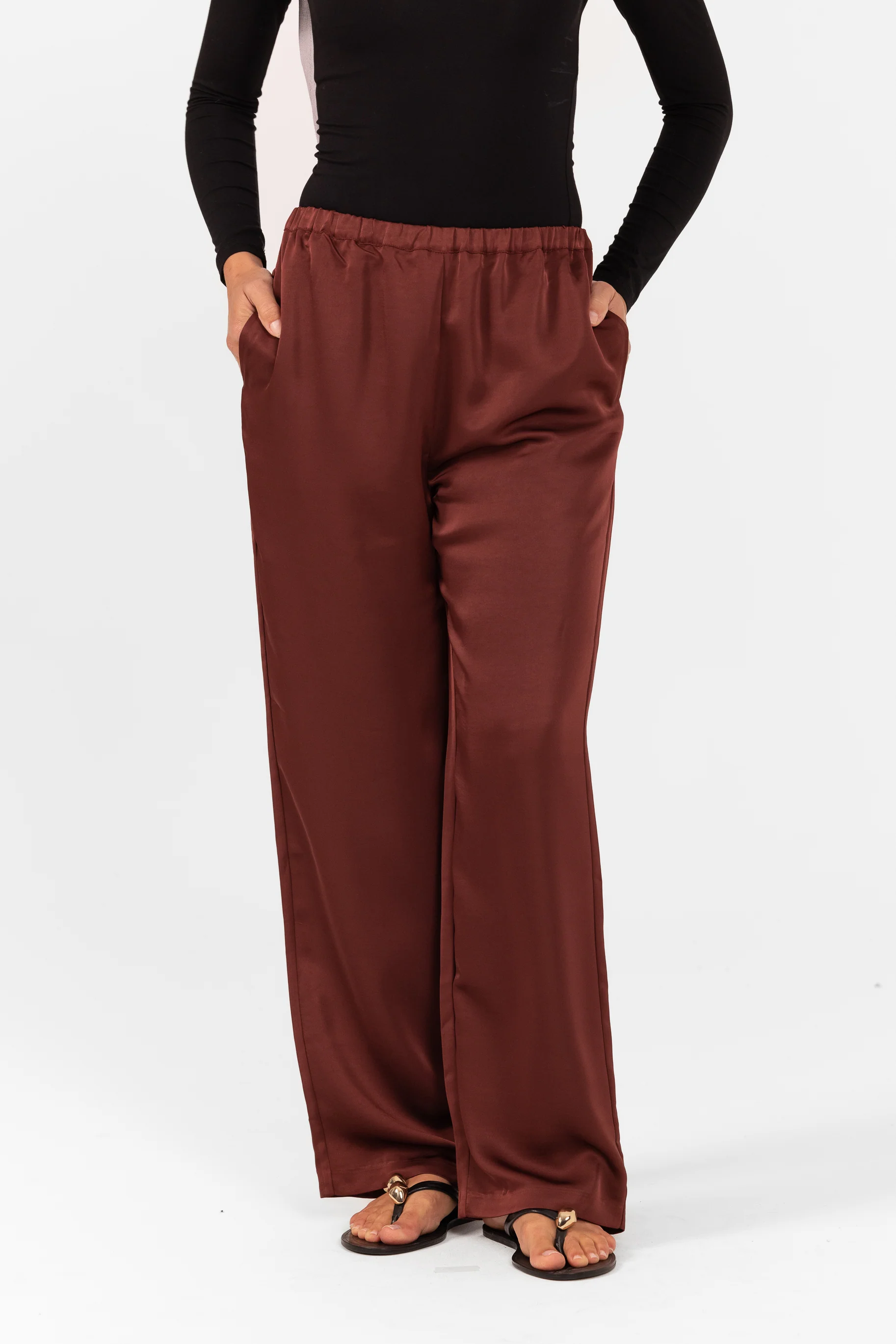 Saylor Satin Pants -  Burgundy - Image 3