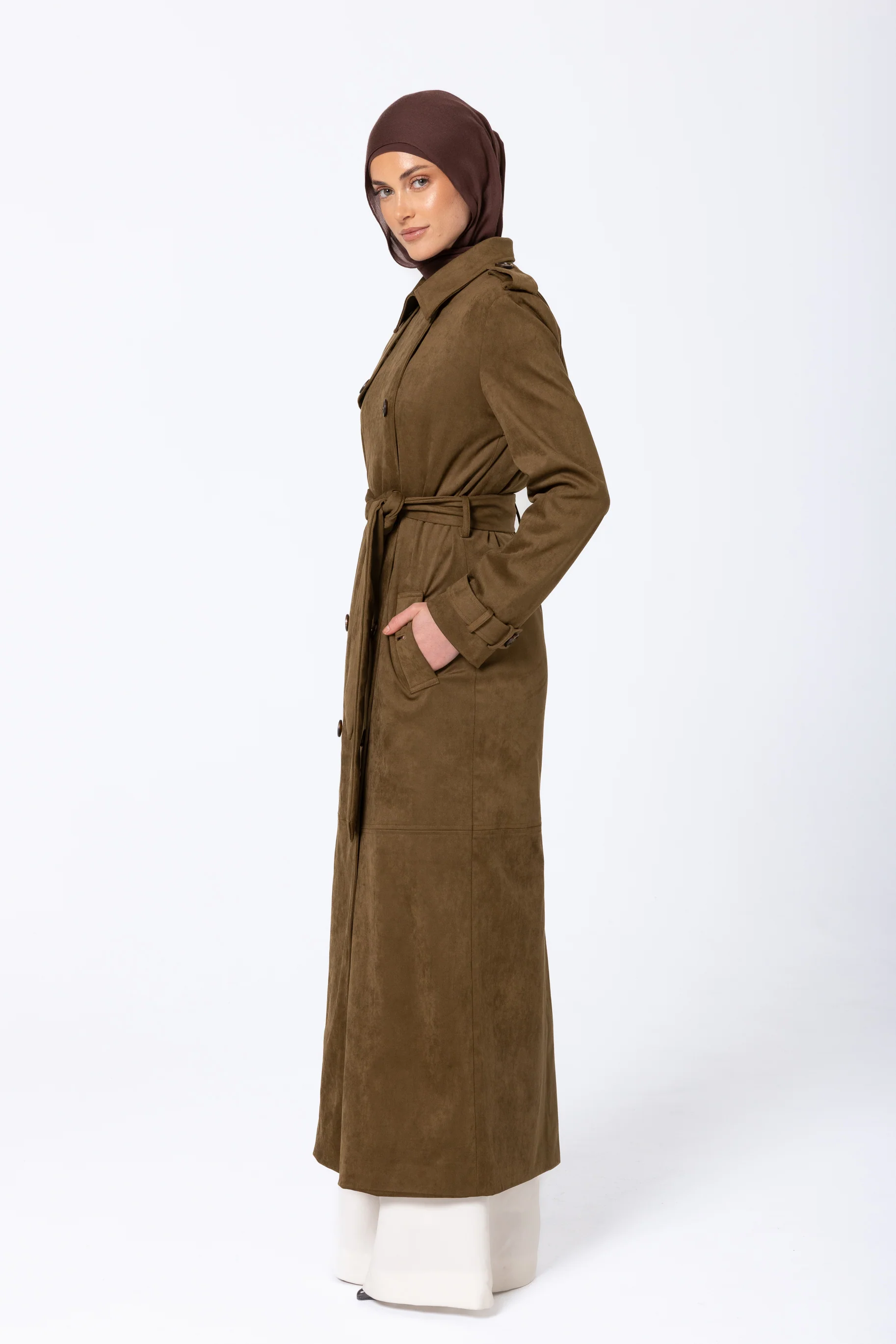 Soraya Suede Trench Coat - Olive - Image 3