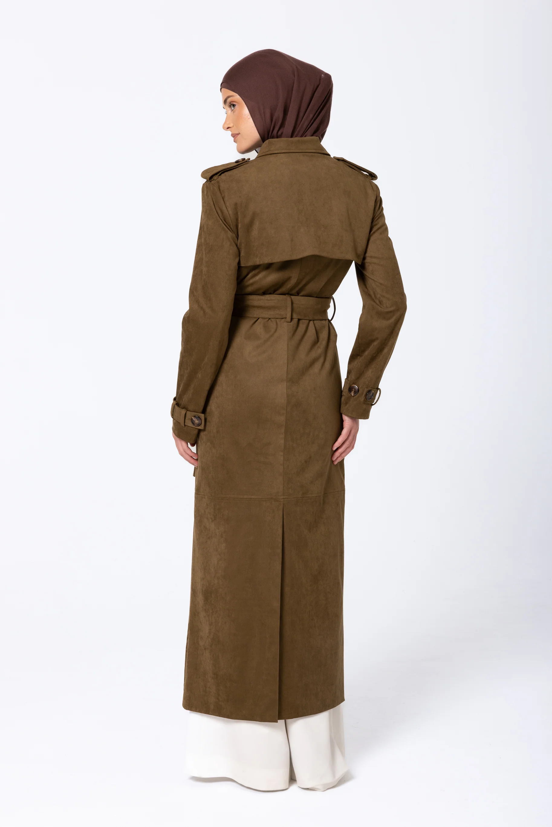Soraya Suede Trench Coat - Olive - Image 4