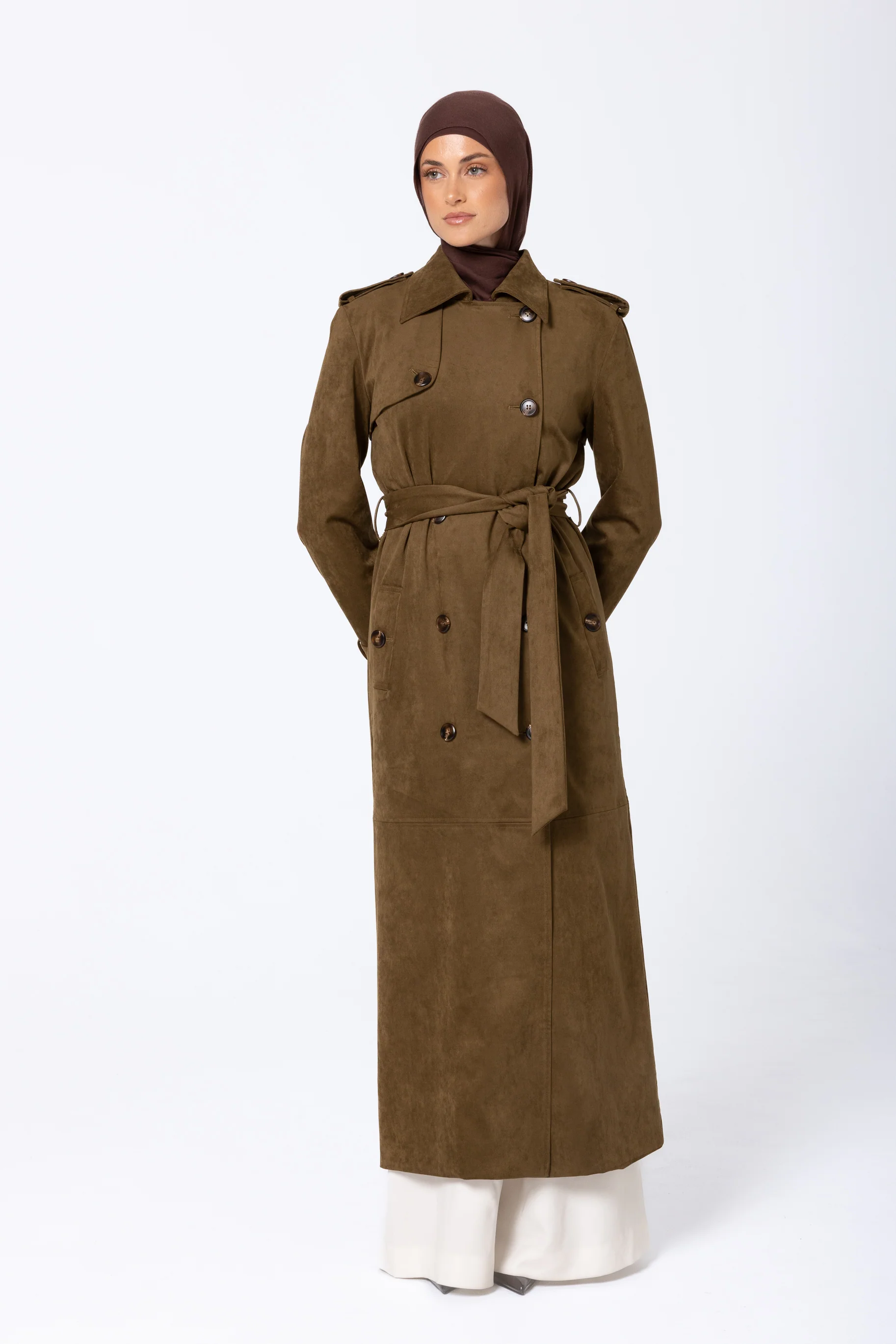 Soraya Suede Trench Coat - Olive - Image 5