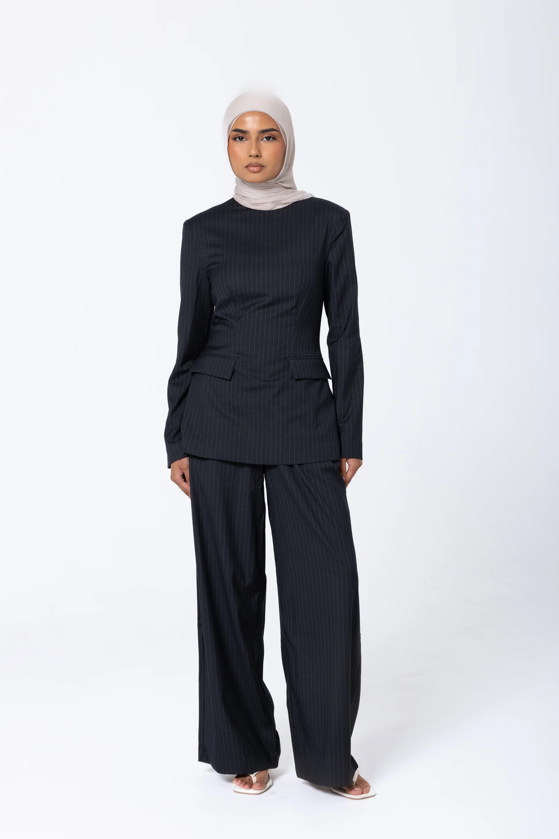 Tailored Pinstripe Top - Midnight Blue - Image 3