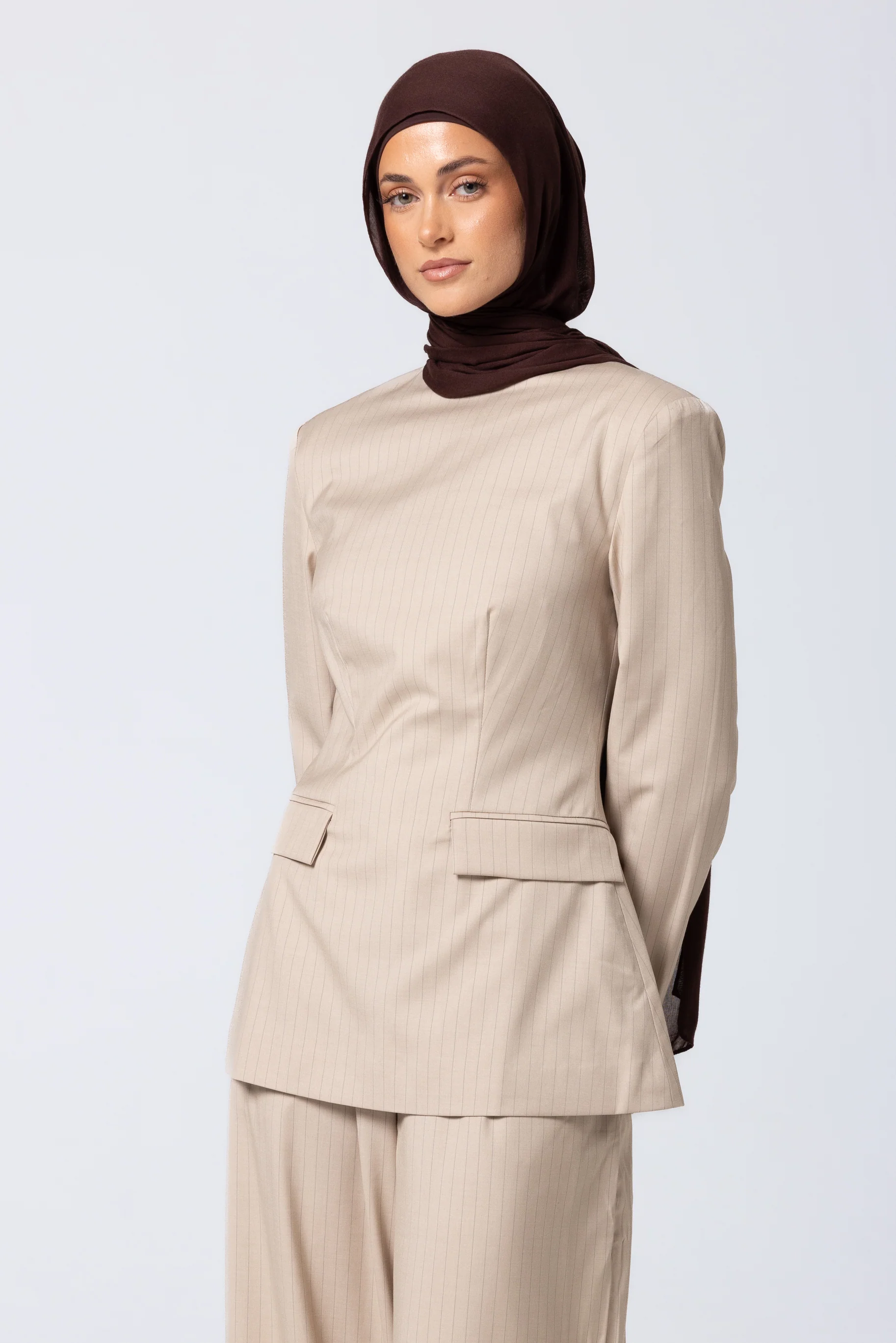 Tailored Pinstripe Top - Sand