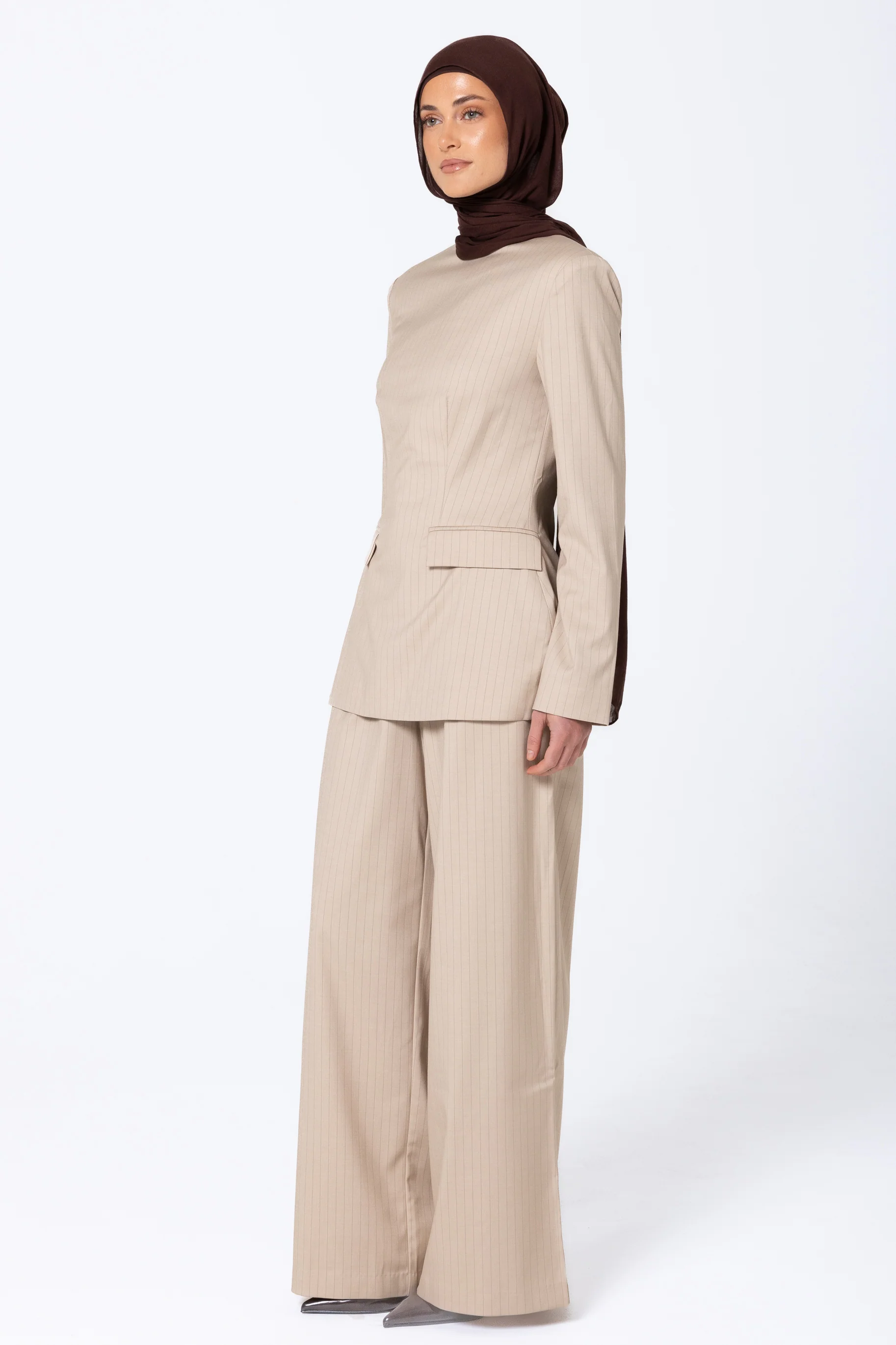 Tailored Pinstripe Top - Sand - Image 2