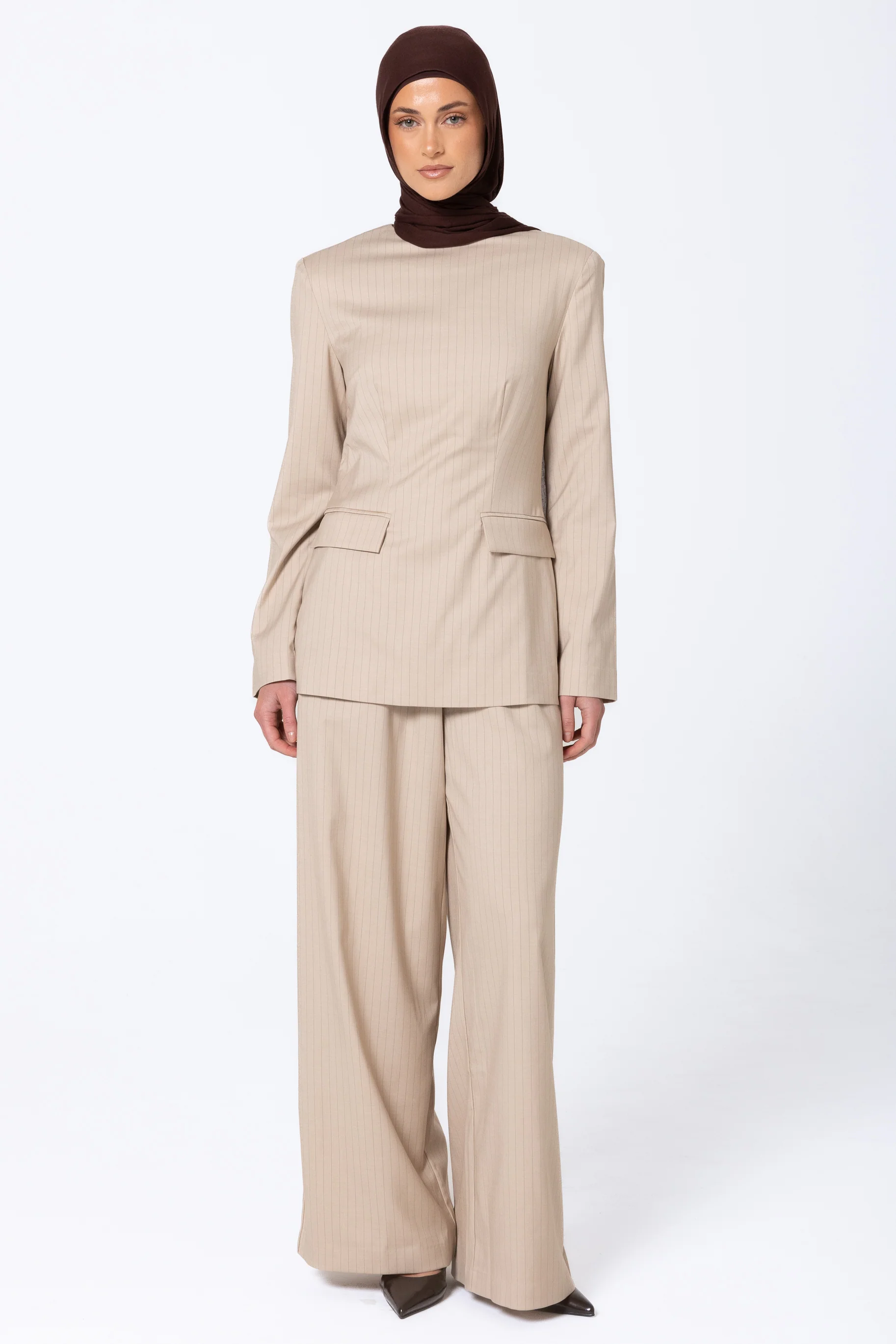 Tailored Pinstripe Top - Sand - Image 3