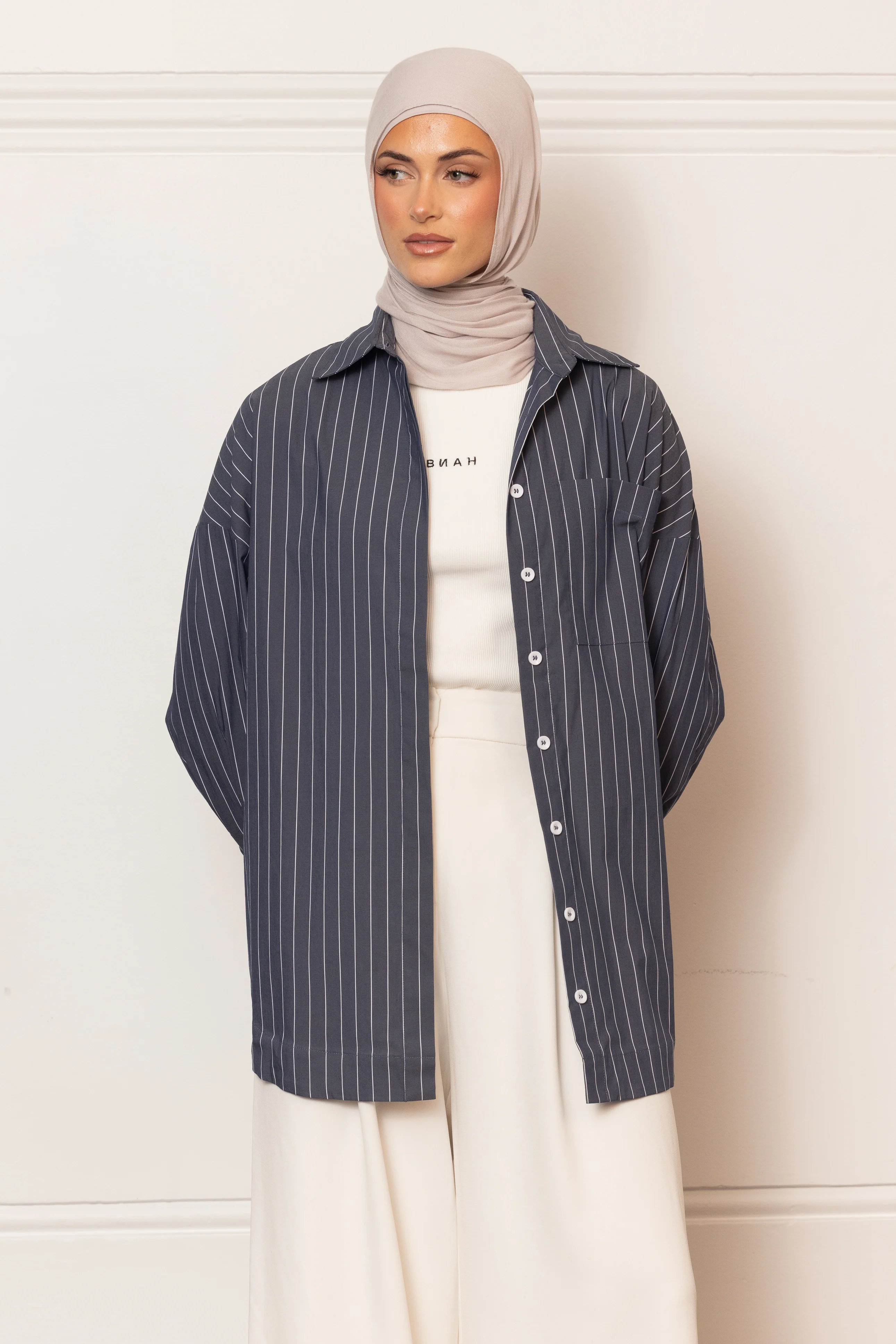 The Ayah Shirt - Charcoal Pinstripe