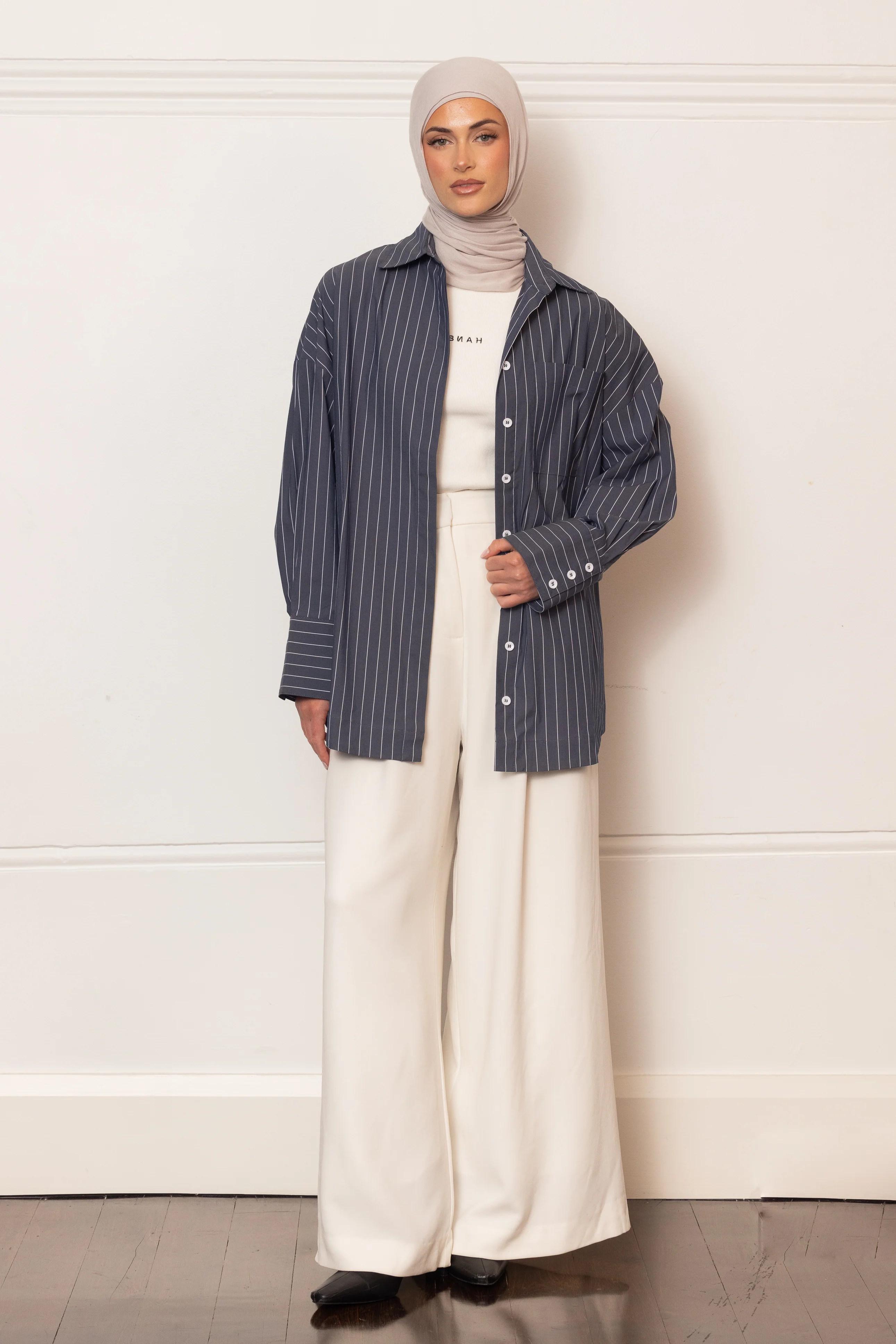 The Ayah Shirt - Charcoal Pinstripe - Image 2
