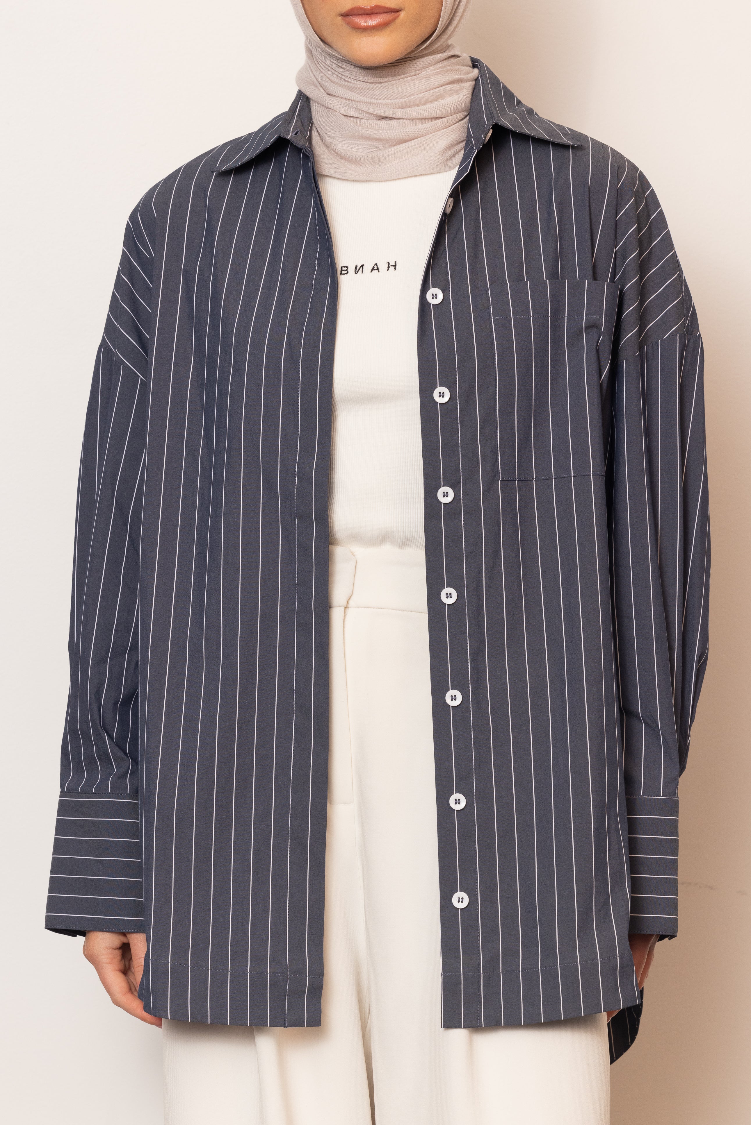The Ayah Shirt - Charcoal Pinstripe - Image 4