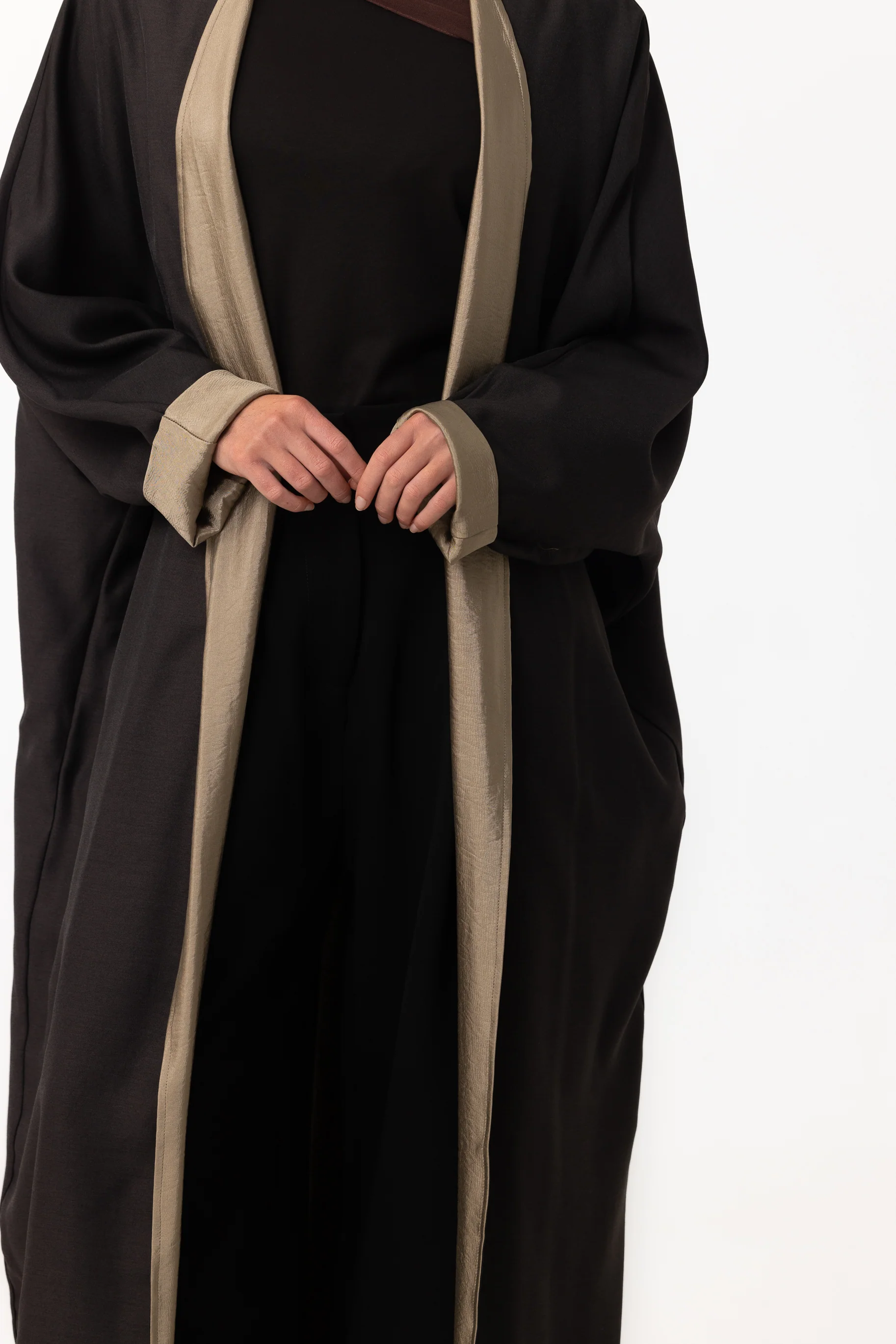Two Tone Open Abaya - Black Olive - Image 2