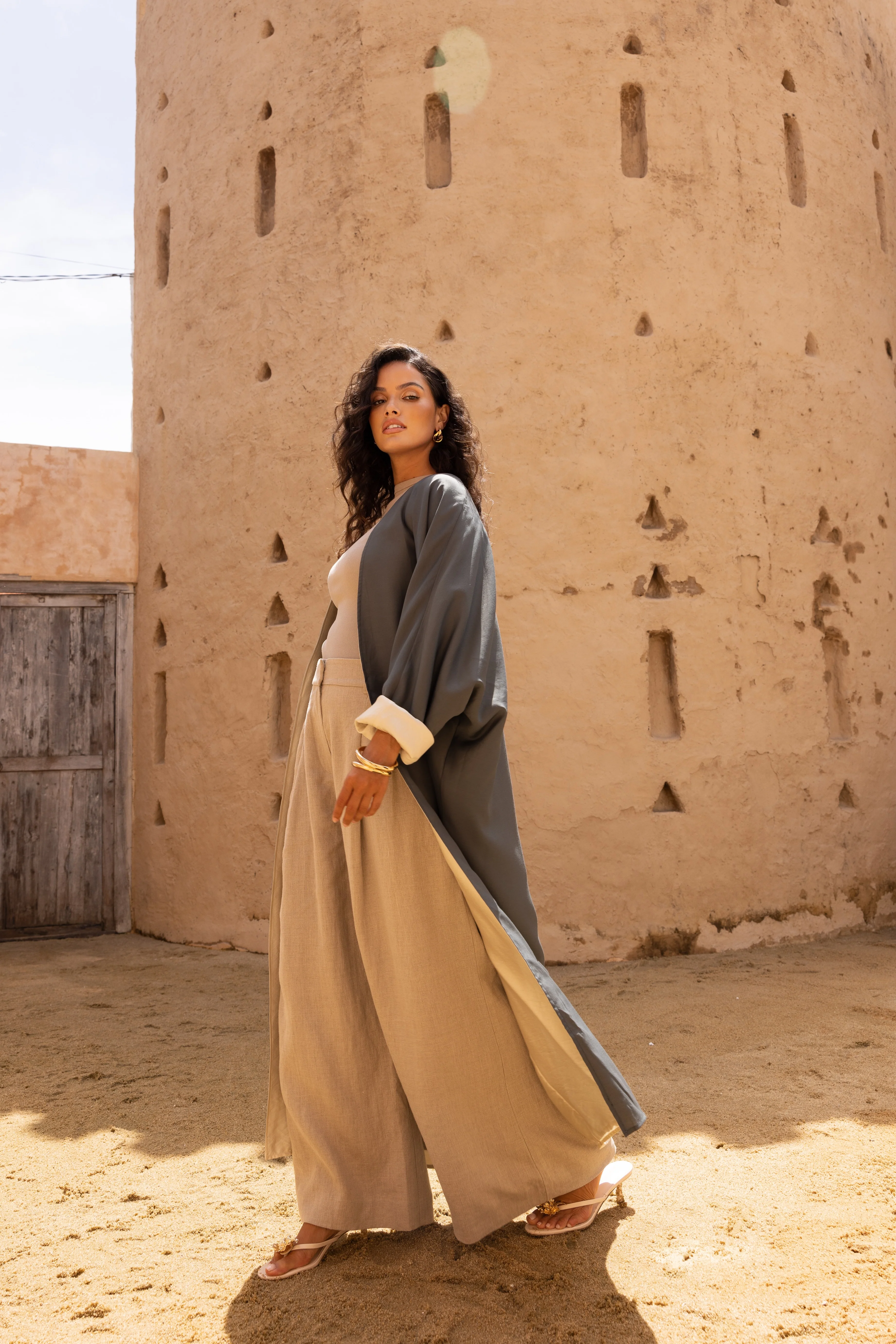 Two Tone Open Abaya - Teal Quartz