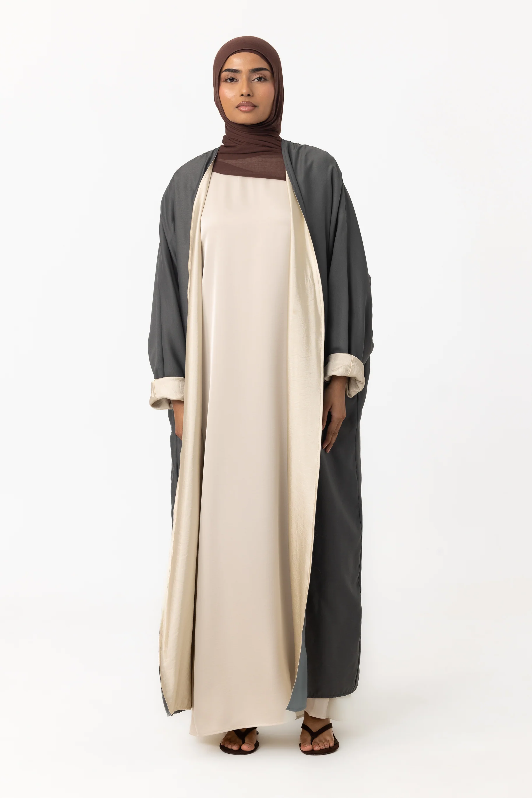 Two Tone Open Abaya - Teal Quartz - Image 2