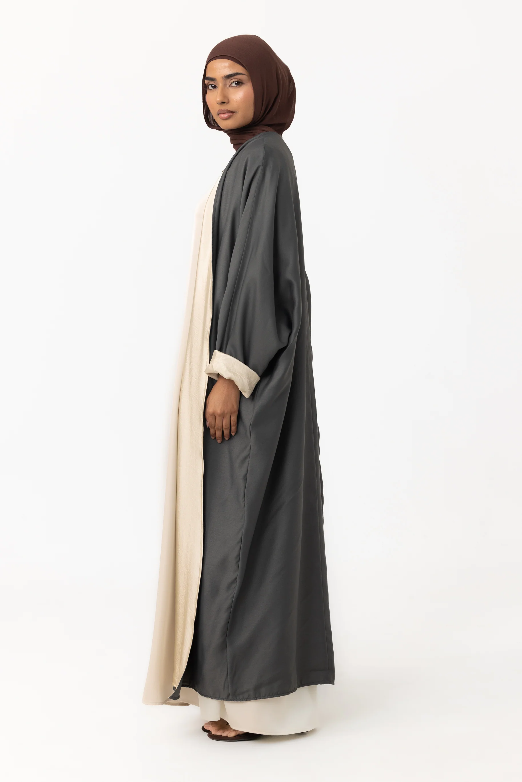 Two Tone Open Abaya - Teal Quartz - Image 3