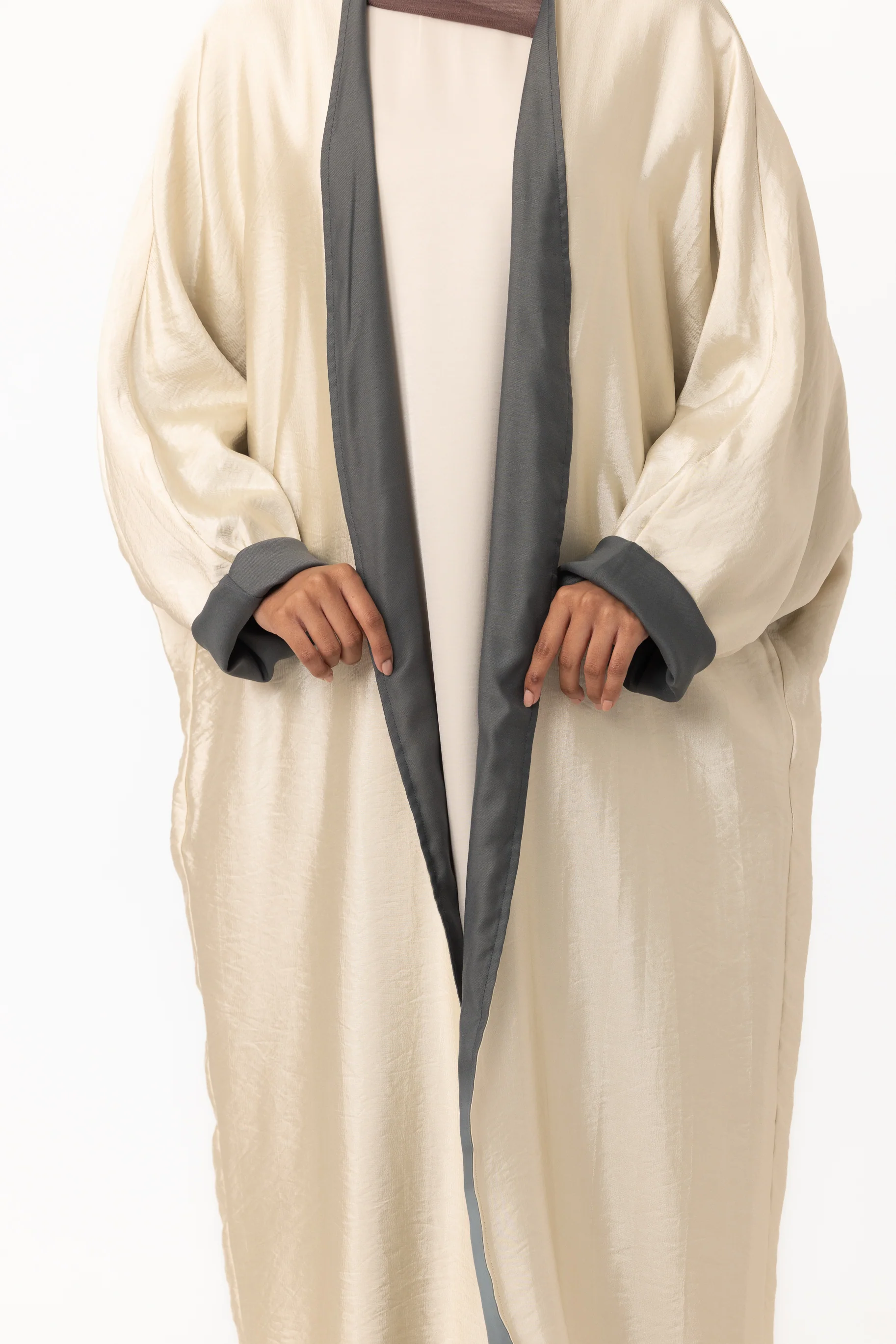 Two Tone Open Abaya - Teal Quartz - Image 4
