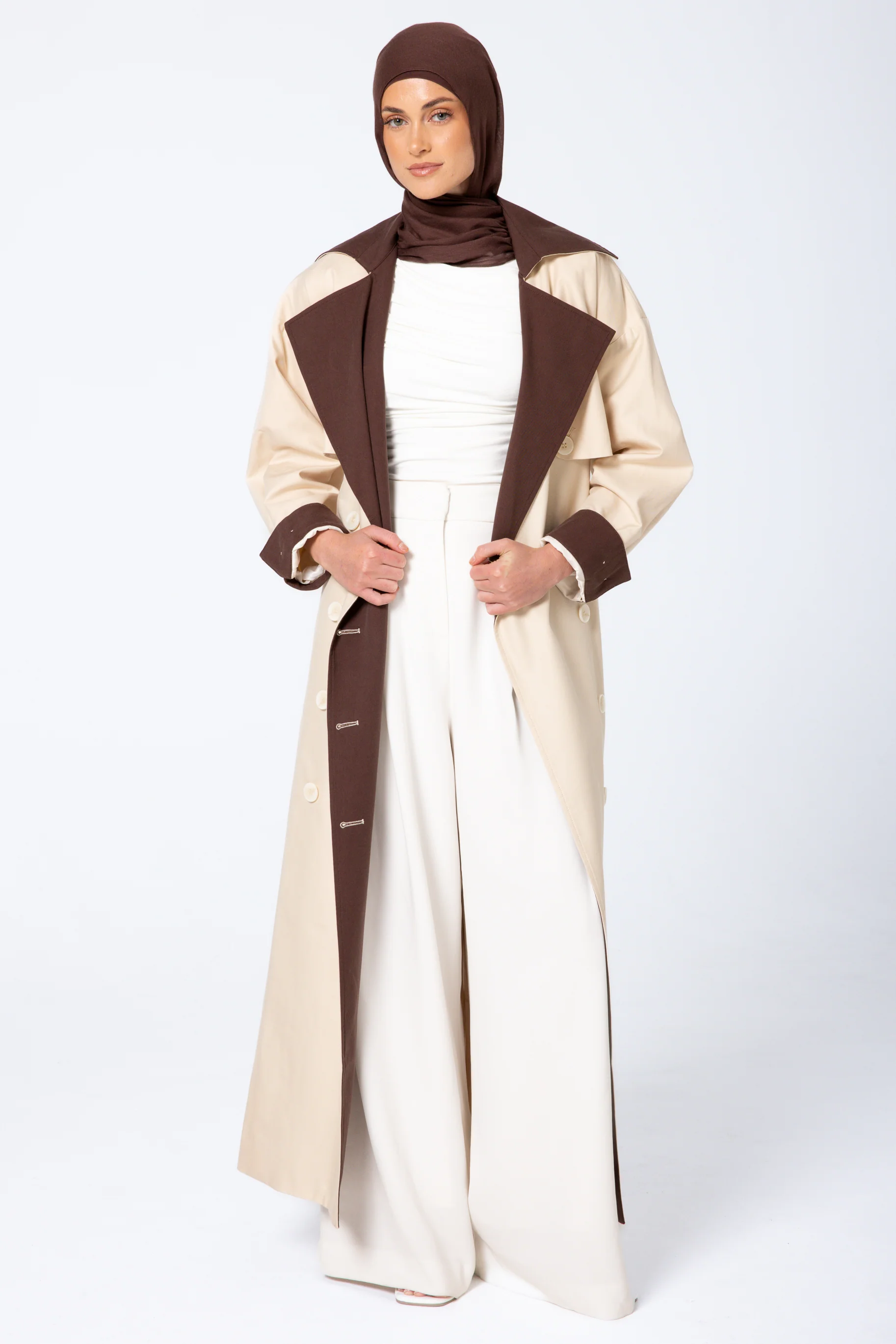 Amani Two Tone Trench Coat - Beige - Image 6