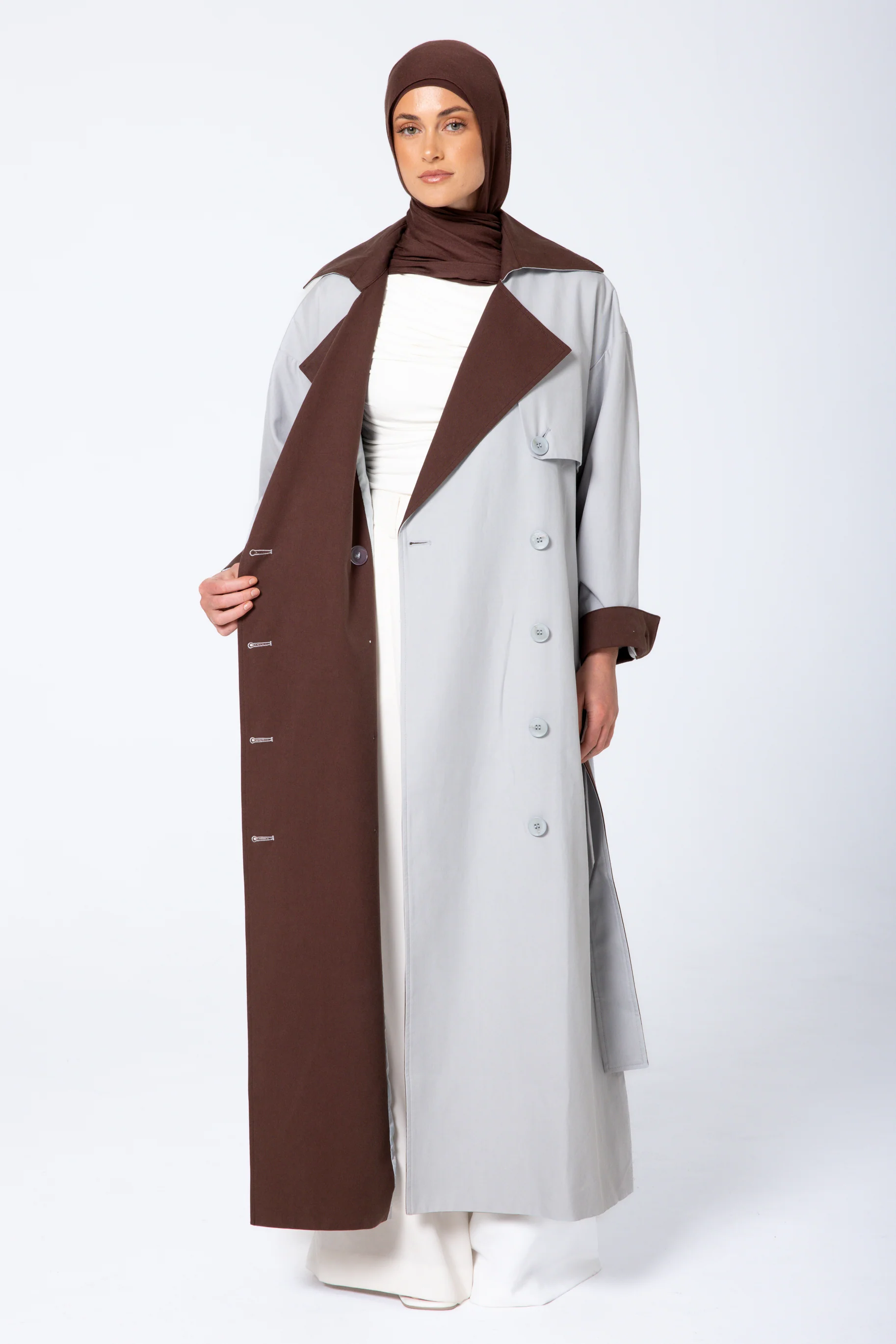 Amani Two Tone Trench Coat - Blue - Image 5