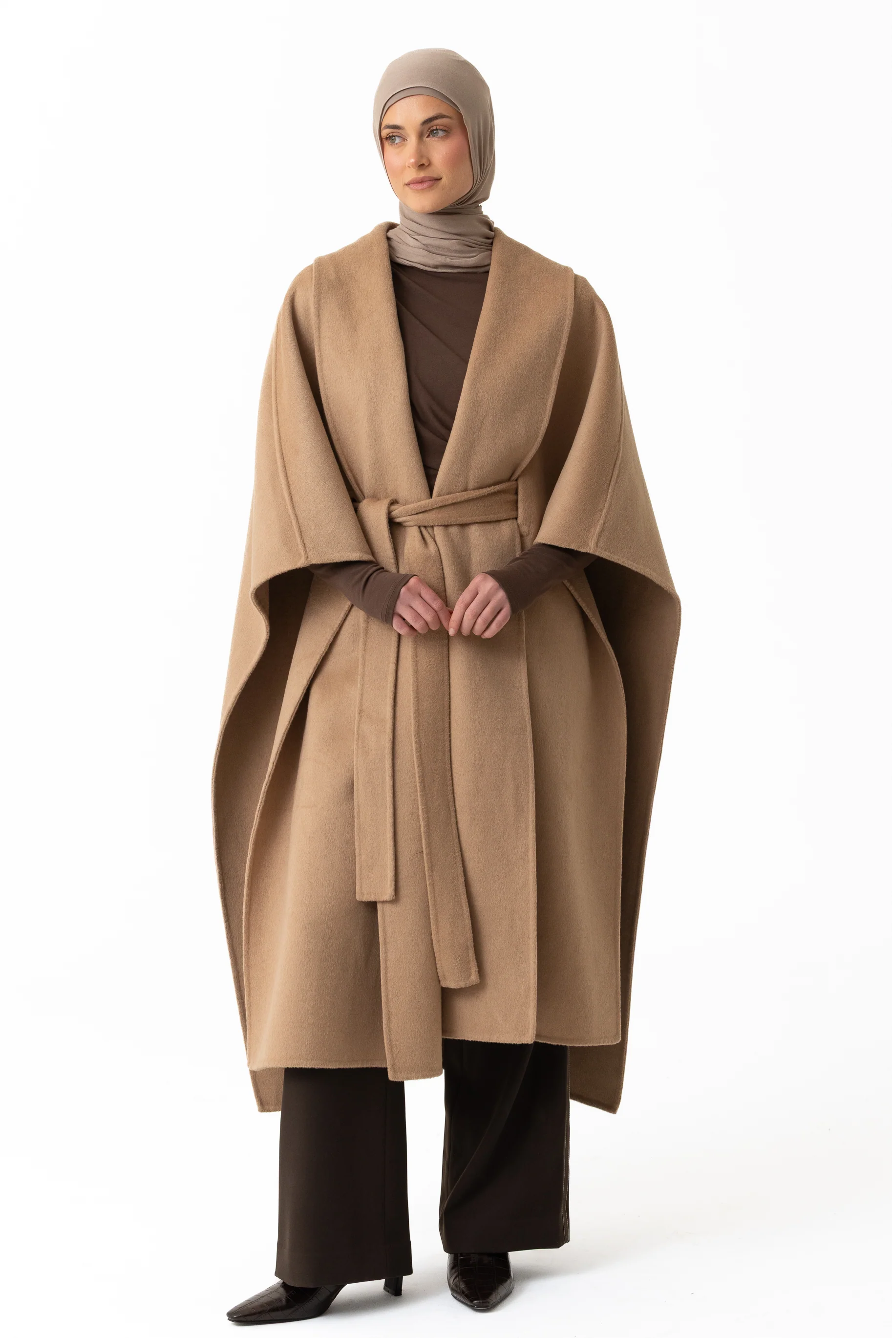 Wool Belted Poncho - Camel - Image 2
