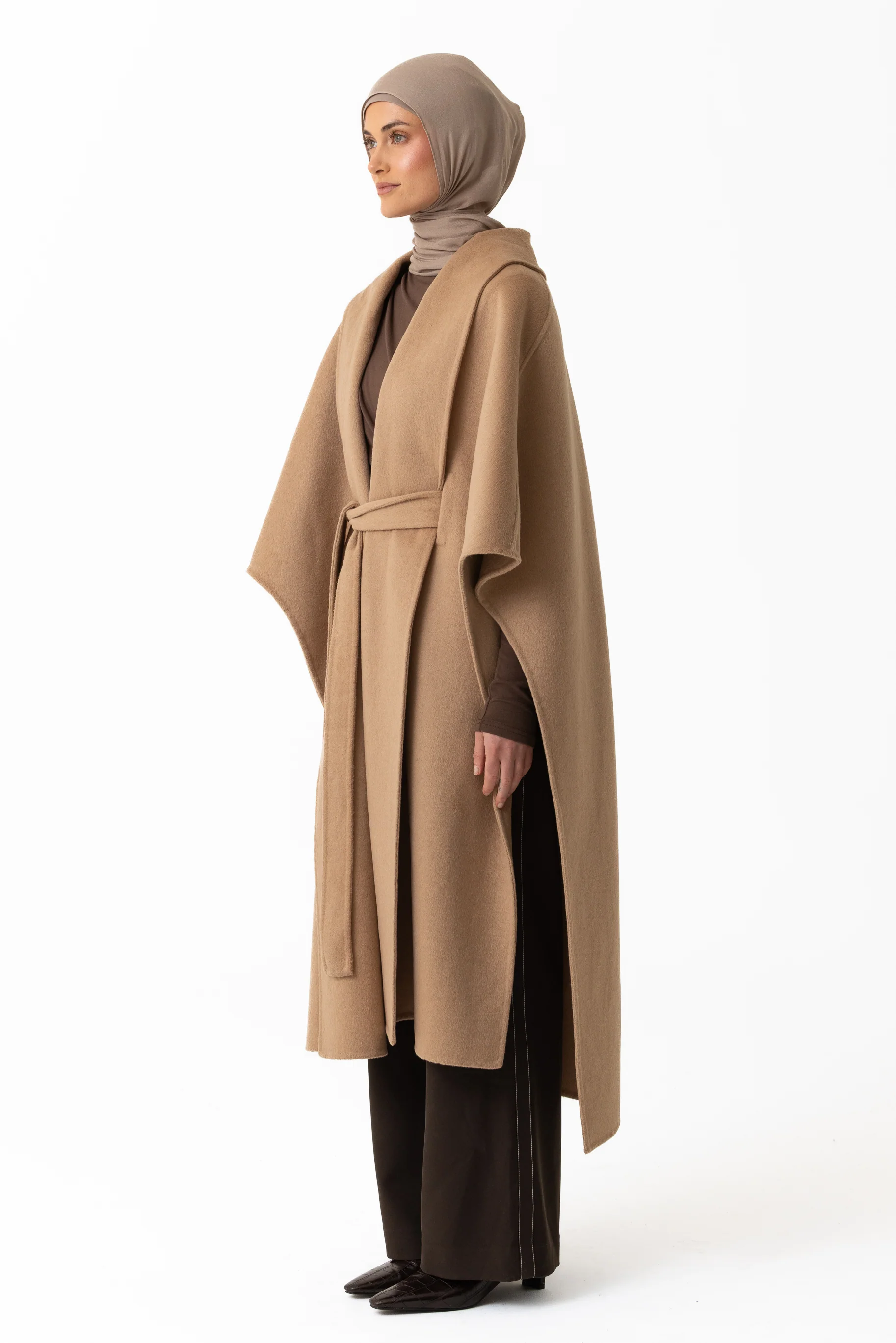 Wool Belted Poncho - Camel - Image 3