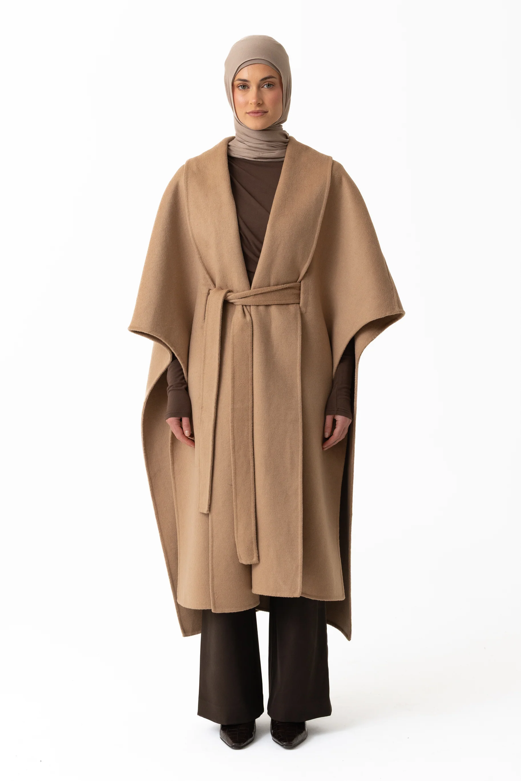 Wool Belted Poncho - Camel - Image 6
