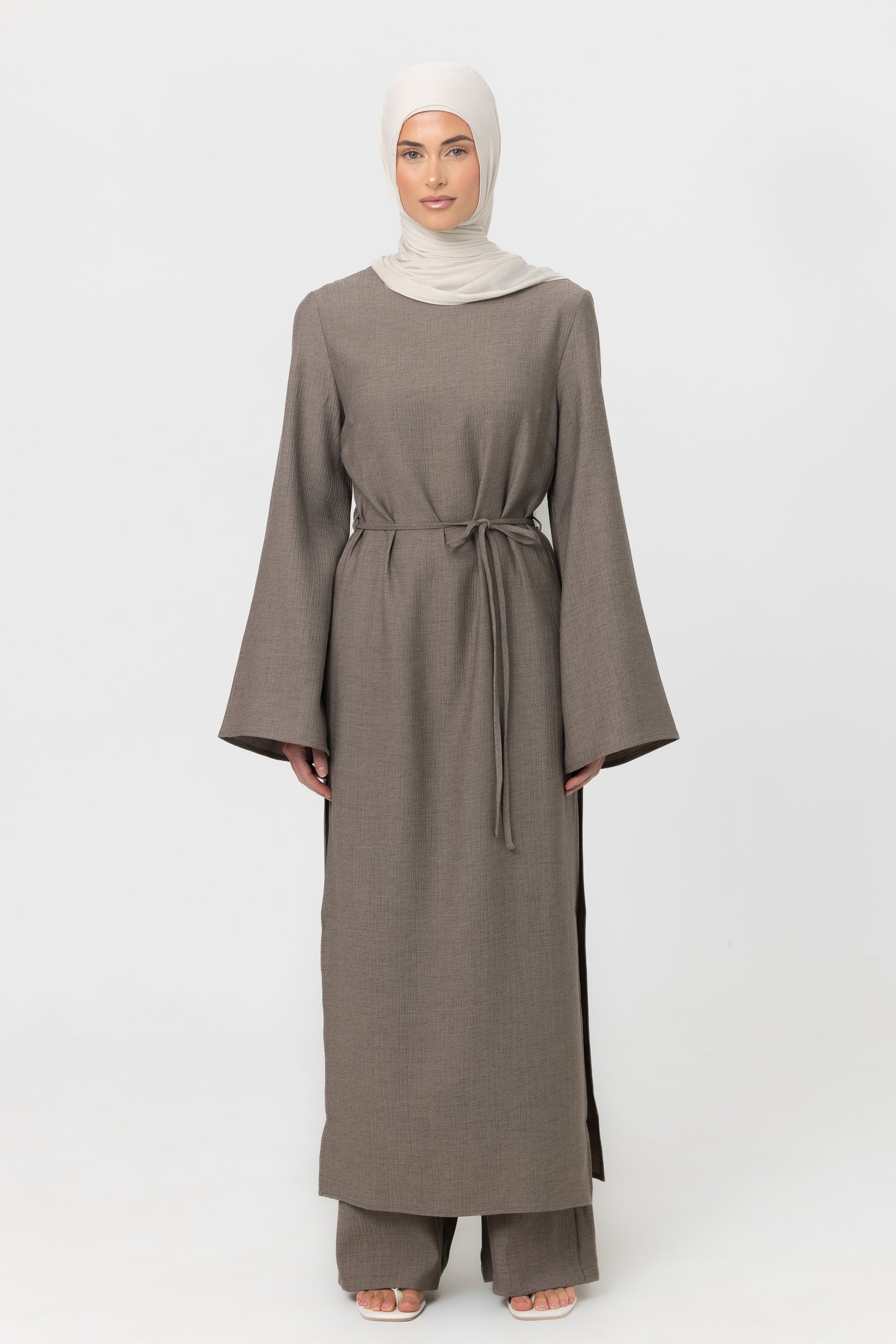 Yara Crinkle Split Tunic - Truffle